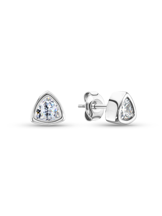 Triangle Crystal Studs In Silver
