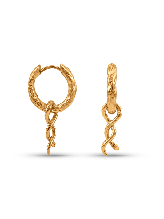 AMULET SNAKE DROP HOOPS IN GOLD