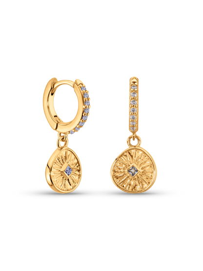Amulet Coin Drop Hoops In Gold