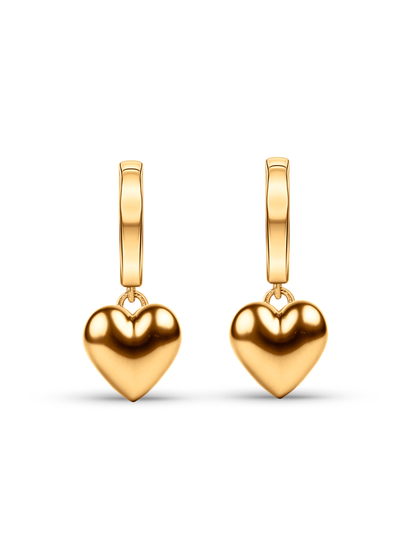 Hearts Charm Drop Huggies In Gold