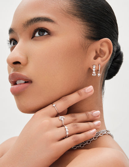 Polaris Star Drop Hoops In Silver