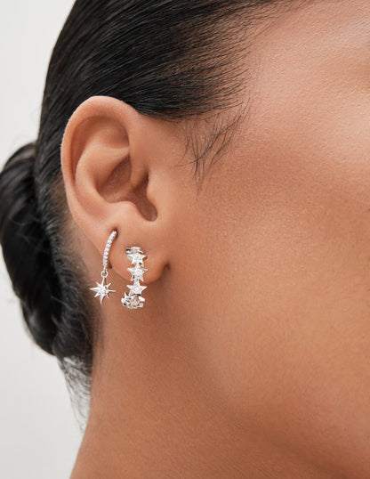 Polaris Star Drop Hoops In Silver