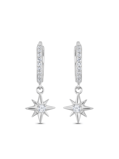 Polaris Star Drop Hoops In Silver
