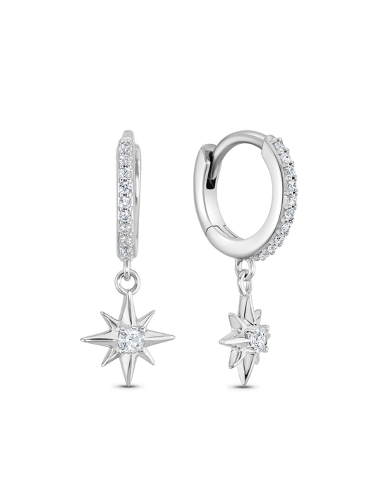 Polaris Star Drop Hoops In Silver