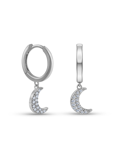 Polaris Moon Pavé Drop Hoops In Silver