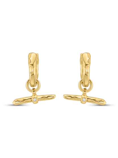 Amulet T-Bar Drop Hoops In Gold