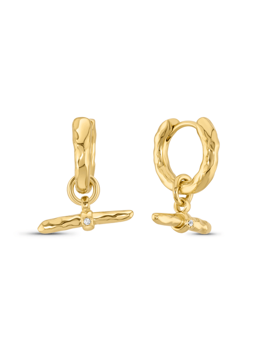 Amulet T-Bar Drop Hoops In Gold