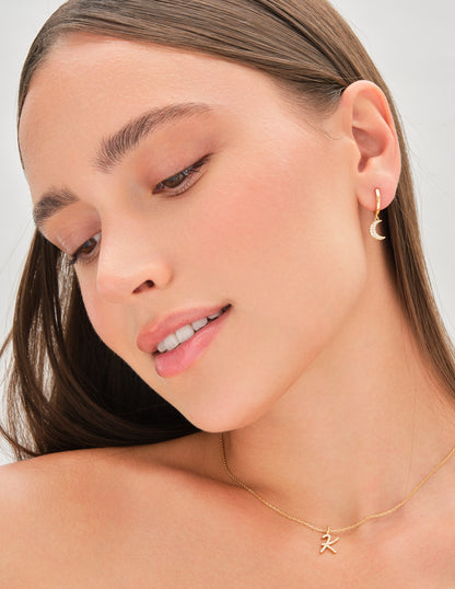 Polaris Moon Pavé Drop Hoops In Gold