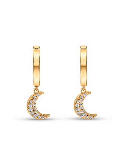 Polaris Moon Pavé Drop Hoops In Gold