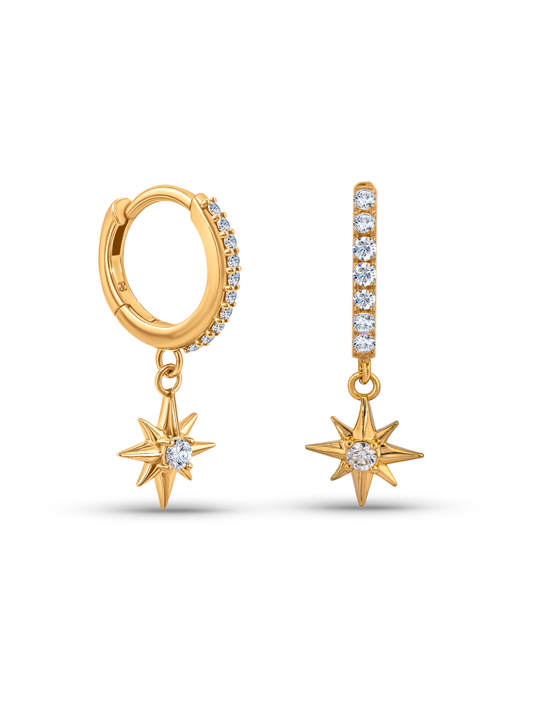 Polaris Star Drop Hoops In Gold