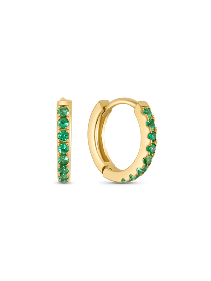 Green Medium Pavé Huggies In Gold