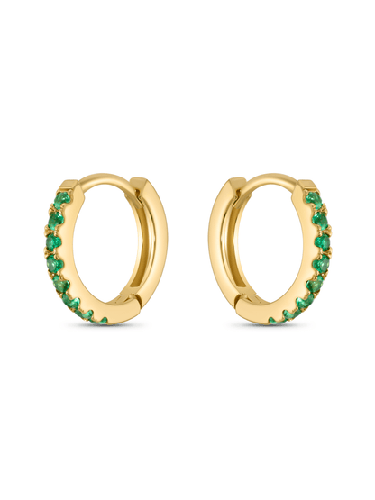 Green Medium Pavé Huggies In Gold