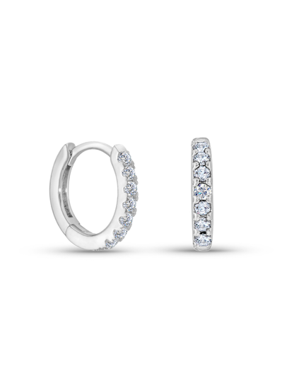 Crystal Medium Pavé Huggies In Silver
