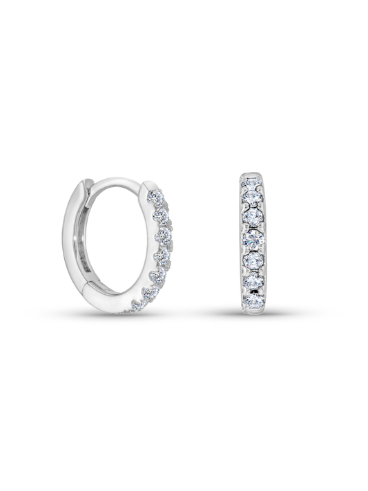 Crystal Medium Pavé Huggies In Silver