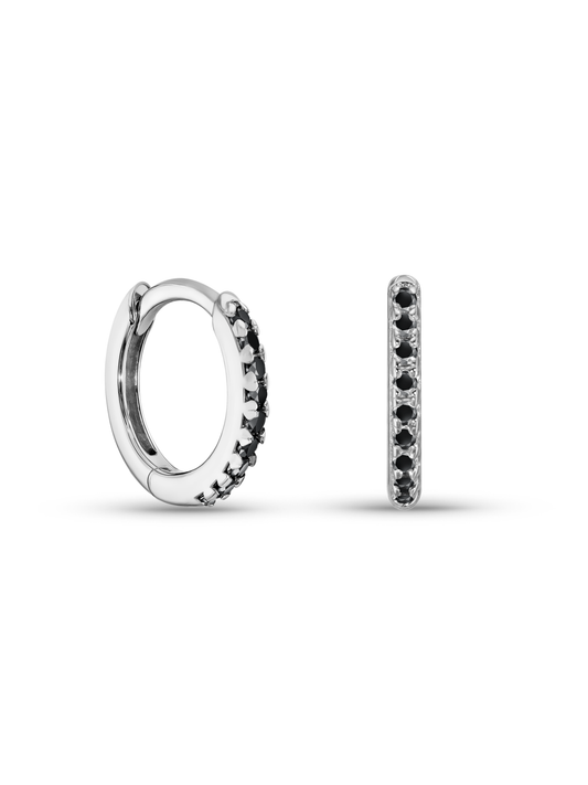 Black Small Pavé Huggies In Silver