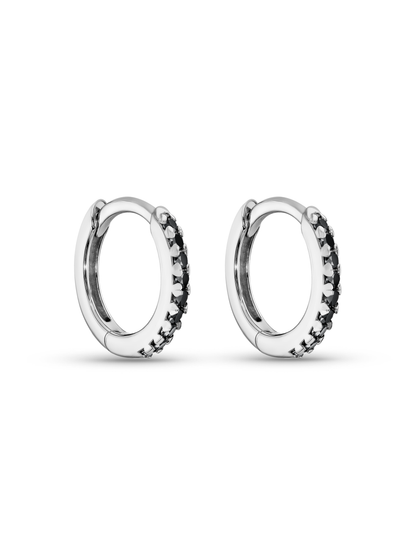 Black Small Pavé Huggies In Silver
