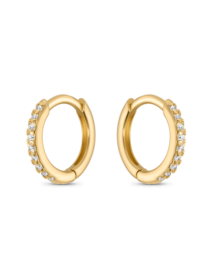 Crystal Medium Pavé Huggies In Gold