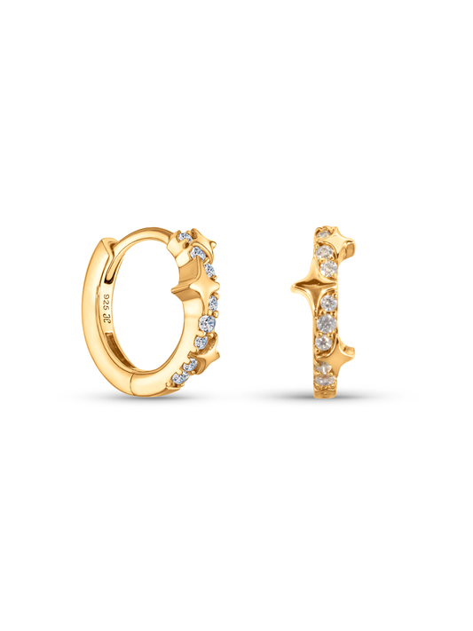 Polaris Star Burst Pavé Huggie In Gold