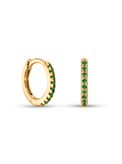 Green Pavé Huggies in Gold
