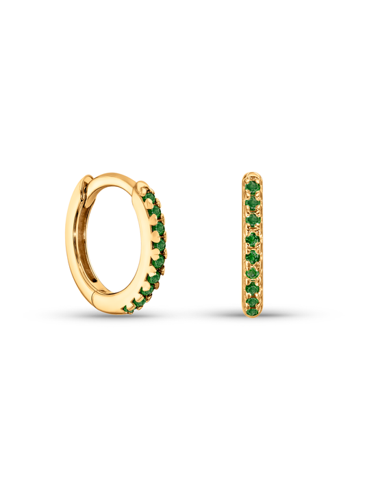 Green Pavé Huggies in Gold