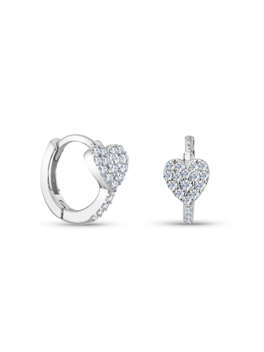 Heart Pavé Huggies In Silver