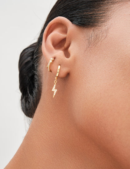 Amulet Lightening Pavé Drop Hoops In Gold