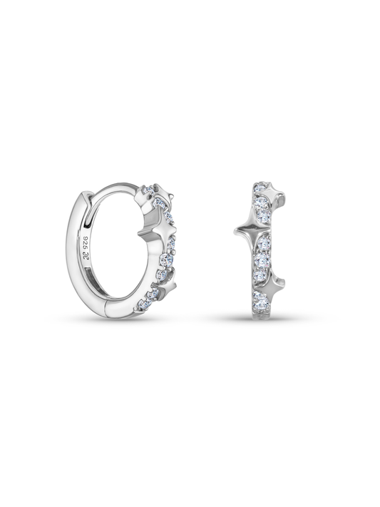 Polaris Star Burst Pavé Huggies In Silver