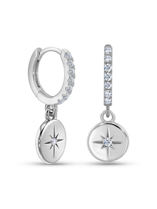 Polaris Star Coin Drop Hoops In Silver