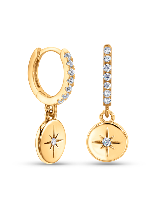 Polaris Star Coin Drop Hoops In Gold