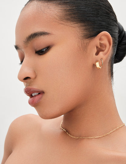 Brown Medium Pavé Huggies In Gold