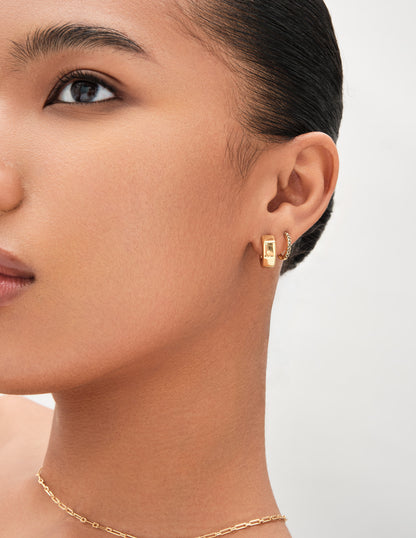 Brown Medium Pavé Huggies In Gold