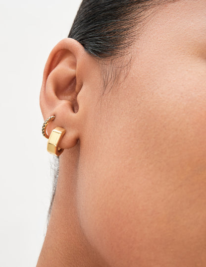 Brown Medium Pavé Huggies In Gold