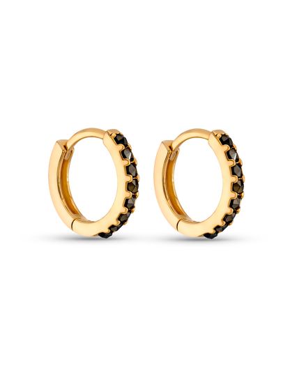 Brown Medium Pavé Huggies In Gold
