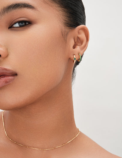 Emerald Crystal Diamond Huggies In Gold