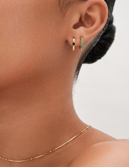 Emerald Crystal Diamond Huggies In Gold