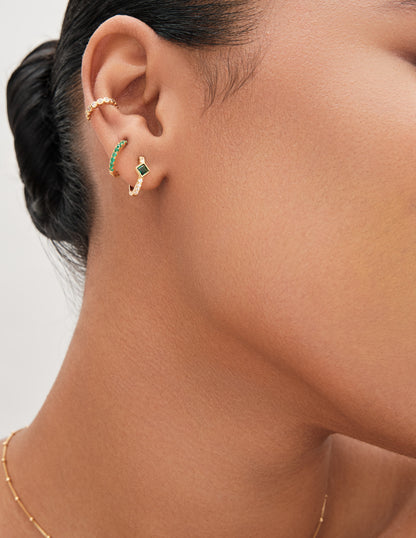 Emerald Crystal Diamond Huggies In Gold