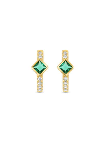 Emerald Crystal Diamond Huggies In Gold
