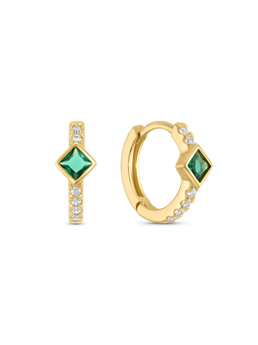 Emerald Crystal Diamond Huggies In Gold