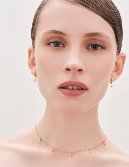 Flower Crystal Drop Hoops In Gold