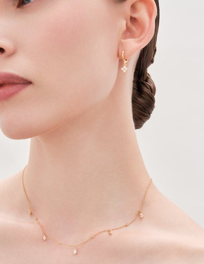 Flower Crystal Drop Hoops In Gold