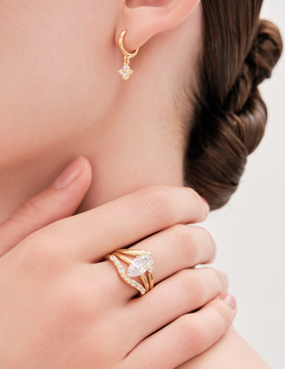 Flower Crystal Drop Hoops In Gold