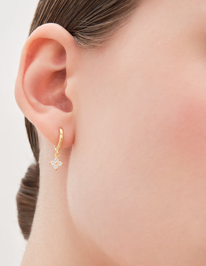 Flower Crystal Drop Hoops In Gold