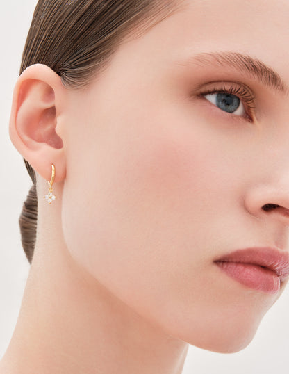 Flower Crystal Drop Hoops In Gold