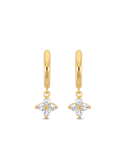 Flower Crystal Drop Hoops In Gold
