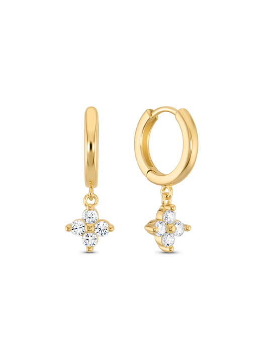 Flower Crystal Drop Hoops In Gold