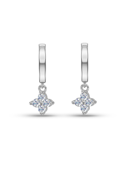 Flower Crystal Drop Hoops In Silver