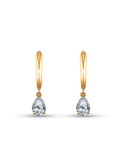 Tusk Pear Crystal Drop Hoops In Gold