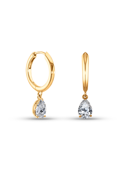 Tusk Pear Crystal Drop Hoops In Gold
