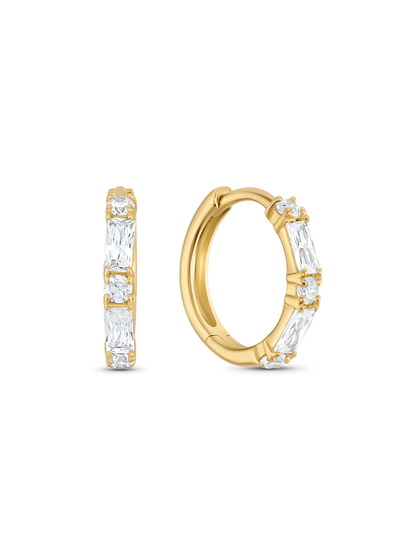 14Mm Mixed Crystal Huggies In Gold