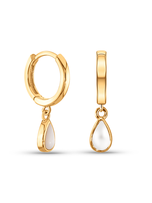 Mother-Of-Pearl June Birthstone Hoops In Gold